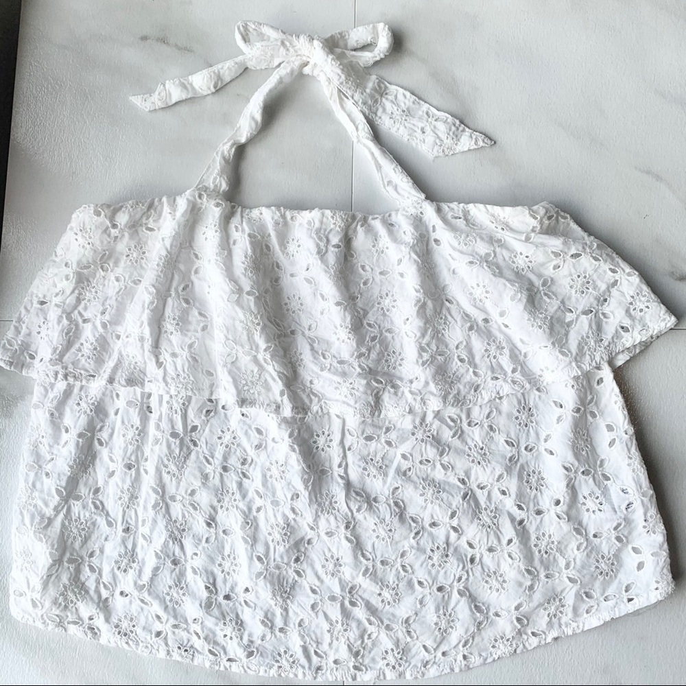 American eagle eyelet lace halter top white Medium